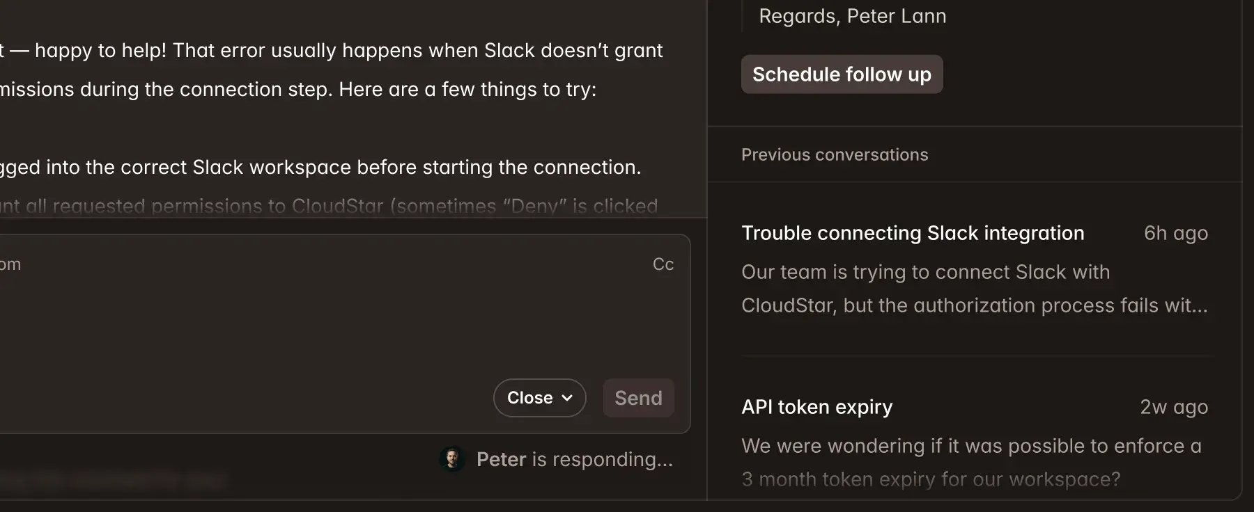 Feature screenshot: Never miss a conflict detail dark
